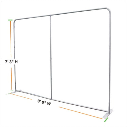 Aluminum frame dimensions: 9 ft 8 in wide by 7 ft 3 in high